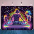 Ζωηρό φόντο μουσικής ντίσκο DJ νέον για στούντιο φωτογραφίας και διακόσμηση ρετρό πάρτι - Πολύχρωμο Στυλ Disco DJ (SBJ-002) / 95x75cm