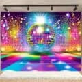 Toile de fond disco rétro vibrante pour les décorations colorées de fêtes d'anniversaire - Thème Disco Rétro (SBJ-005) / 95x75cm