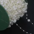 Catena di perle ABS bianche doppia linea per abiti da sposa e gioielli fai da te - Rotondo / 8mm 5 Metri/Confezione / Beige