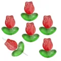 Frostrote und grüne Tulpenglasperlen für die DIY-Schmuckherstellung und Ohrringe - Lange Tulpe Rot