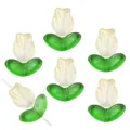 DIY Tulpenblüten- und Blattglasperlen in Weiß und Grün für die Schmuckherstellung - Lange Tulpe Gelb