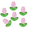 Transparente Perlen in Form von rosa Tulpen und grünen Blättern für DIY-Bastelarbeiten - Lange Tulpe Rosenrot