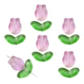 Rosa Tulpenblüten und grüne Blattglasperlen für DIY handgemachten Schmuckzubehör - Lange Tulpe Lila