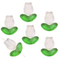 Transparente Tulpenblütenperlen mit grünen Blättern für die DIY-Schmuckherstellung - Lange Tulpe Rosa Verlauf