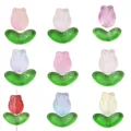Sortierte bunte Tulpenblüten und grüne Blatt-Glasperlen für DIY handgefertigten Schmuck - Lange Tulpe Mischfarben