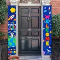 Cartoon space theme porch banners featuring rocket and planet designs for welcome home decor - Space Planet Pattern / 30x180cm