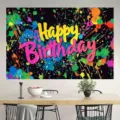 Φόντο γενεθλίων neon γκράφιτι Happy Birthday για διακόσμηση - SBJ-001 / 95x75cm