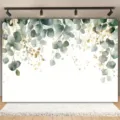 Eukalyptusblatt Fotohintergrund mit goldenem Glitzer für Geburtstagsfeiern Dekor - SBJ-002 Stil / 95x75cm / Grün