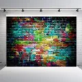Fond de photographie vibrant style briques graffiti rétro pour fêtes d'anniversaire - Fond de Mur de Briques Coloré Rétro (SBJ-002) / 95x75cm