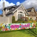 Vibrant tropical Hawaii Happy Birthday banner for outdoor yard party garden decoration - 50x300cm (Punched with Rope)