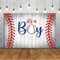 Honkbal thema baby shower fotografie achtergrond met 'it's a Boy' ontwerp blauw - Honkbal Thema (SBJ-002) / 95x75cm
