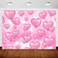 Pink Y2K style photography backdrop with sparkling hearts for party decor - SBJ-002 / 95x75cm