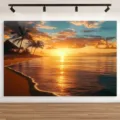 Fondo fotográfico de playa tropical al atardecer con palmeras para decoración de fiestas - Puesta de sol en la playa (SBJ-003) / 95x75cm