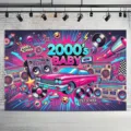 Vibrant Y2K themed photography backdrop with retro 2000s car and boombox design - SBJ-003 / 95x75cm