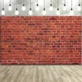 Fond de photographie mur de briques rouges rétro avec ampoules chaudes et parquet - Texture de Mur de Briques Rouges (SBJ-004) / 95x75cm