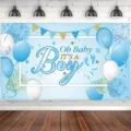 Lichtblauwe Oh Baby It's a Boy fotoachtergrond voor babyshower en feestdecoraties - Oh Baby It's a Boy Thema (SBJ-004) / 95x75cm