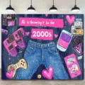 Y2K millennium theme photography backdrop with retro denim and electronics design - SBJ-004 / 95x75cm