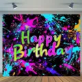 Νέον γκράφιτι Happy Birthday φόντο φωτογραφίας για ζωντανή διακόσμηση πάρτι στούντιο - SBJ-0011 / 150x90cm