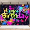 Φόντο φωτογραφίας Happy Birthday με νέον γκράφιτι για διακόσμηση πάρτι γενεθλίων - SBJ-0012 / 95x75cm