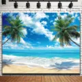 Tropisch strand fotografie achtergrond met palmbomen en zee voor studio decoratie - Eilandstijl Fotografie Achtergrond (SBJ-004) / 95x75cm