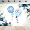 Κομψό φόντο φωτογραφίας Baby Shower 'It's a Boy' με μπλε μπαλόνια και όμορφα λουλούδια - Θέμα Μπαλόνια με Μπλε Τριαντάφυλλα (SBJ-005)