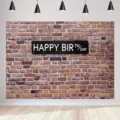 Fond de photographie brique rétro avec signe Happy Birthday pour décoration de fête - Style Mur de Briques Rouges Rétro Happy Birthday (SBJ-006) / 95x75cm