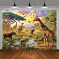 African savanna animals theme photography backdrop for birthday party decoration - Natural African Savanna Animals (SBJ-003) / 95x75cm