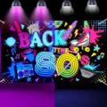 Vibrant neon Back to the 80's theme party backdrop for retro disco event photography - SBJ-006
