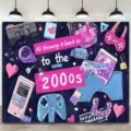 Vibrant Y2K retro millennium theme party backdrop with 2000s gadget illustrations - Y2K Retro Theme Background (SBJ-005) / 95x75cm