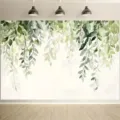 Sfondo fotografico con foglie di eucalipto ad acquerello per feste di compleanno - Stile Foglia di Eucalyptus ad Acquerello (SBJ-008) / 95x75cm