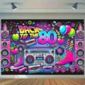 80s retro theme photography backdrop with boombox and cassette design - SBJ-008