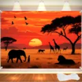 African savanna sunset animal photography backdrop for birthday party decorations - Natural African Savanna Animals (SBJ-005)