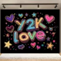 Retro neon Y2K LOVE photography backdrop for millennium theme party background decoration - Y2K LOVE Style (SBJ-009) / 95x75cm / Black