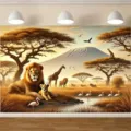 African savanna animal backdrop featuring lions and giraffes for photography decoration - Male Lion and Cubs Style (SBJ-006)