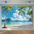 Tropisch eiland strand fotografie achtergrond voor decoratie van een zomerse party. - Eilandstijl (SBJ-006) / 95x75cm