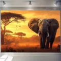 African savanna sunset photography backdrop with elephant for party and studio decor. - African Elephant Sunset Style (SBJ-007)