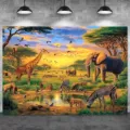 African savanna animals photography backdrop for birthday party scene decorations - Natural African Savanna Animals (SBJ-008)