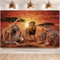African savannah animal sunset landscape backdrop for birthday party photography decor - Natural African Savanna Animals (SBJ-0011)