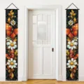 Elegant vintage porch hanging banners featuring butterfly and daisy prints for home decor - 30x180cm