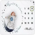 Soft baby milestone blanket with moon and stars theme for monthly growth photos - 91x102cm (Polyester)