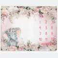 Floral elephant baby milestone blanket for monthly growth photos with 1-12 numbers - Pink Floral Elephant (SMT-001) / 91x102cm (Peach Skin)