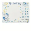 Cute elephant baby milestone blanket for monthly growth photos with 1-12 markers - Blue Elephant My Little Boy (SMT-002) / 91x102cm (Peach Skin)