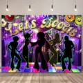 Bunter Retro-Disco-Fotografie-Hintergrund mit tanzenden Silhouetten und Musiknoten-Motiven - Lila Tanzfläche Stil (SBJ-003) / 95x75cm