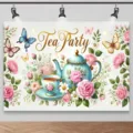 Eleganter süßer floraler Tee-Party-Fotohintergrund mit Rosen und Schmetterlingen-Design - SBJ-002 Stil / 95x75cm