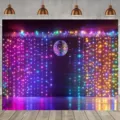 Retro Disco Fotografie Hintergrund mit bunten leuchtenden LED-Lichtern für Party-Deko - Vintage-Disco-Stil (SBJ-004) / 95x75cm