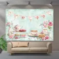 Blumen-Teeparty-Fotohintergrund für süße Partydekorationen - Tee-Party-Thema Hintergrund (SBJ-004) / 95x75cm