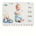 White milestone blanket with cute bear and moon theme for baby growth photography - Dreamy Bear Theme (SMT-001) / 91x102cm