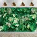 Tropical rainforest photography backdrop featuring green palm and monstera leaves decoration - 95x75cm
