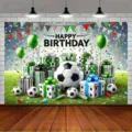 Soccer themed happy birthday party photography backdrop with football and gift box designs - Style (SBJ-002) / 95x75cm