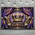 Elegant purple royal crown happy birthday photography backdrop for party decoration - SBJ-003 / 95x75cm